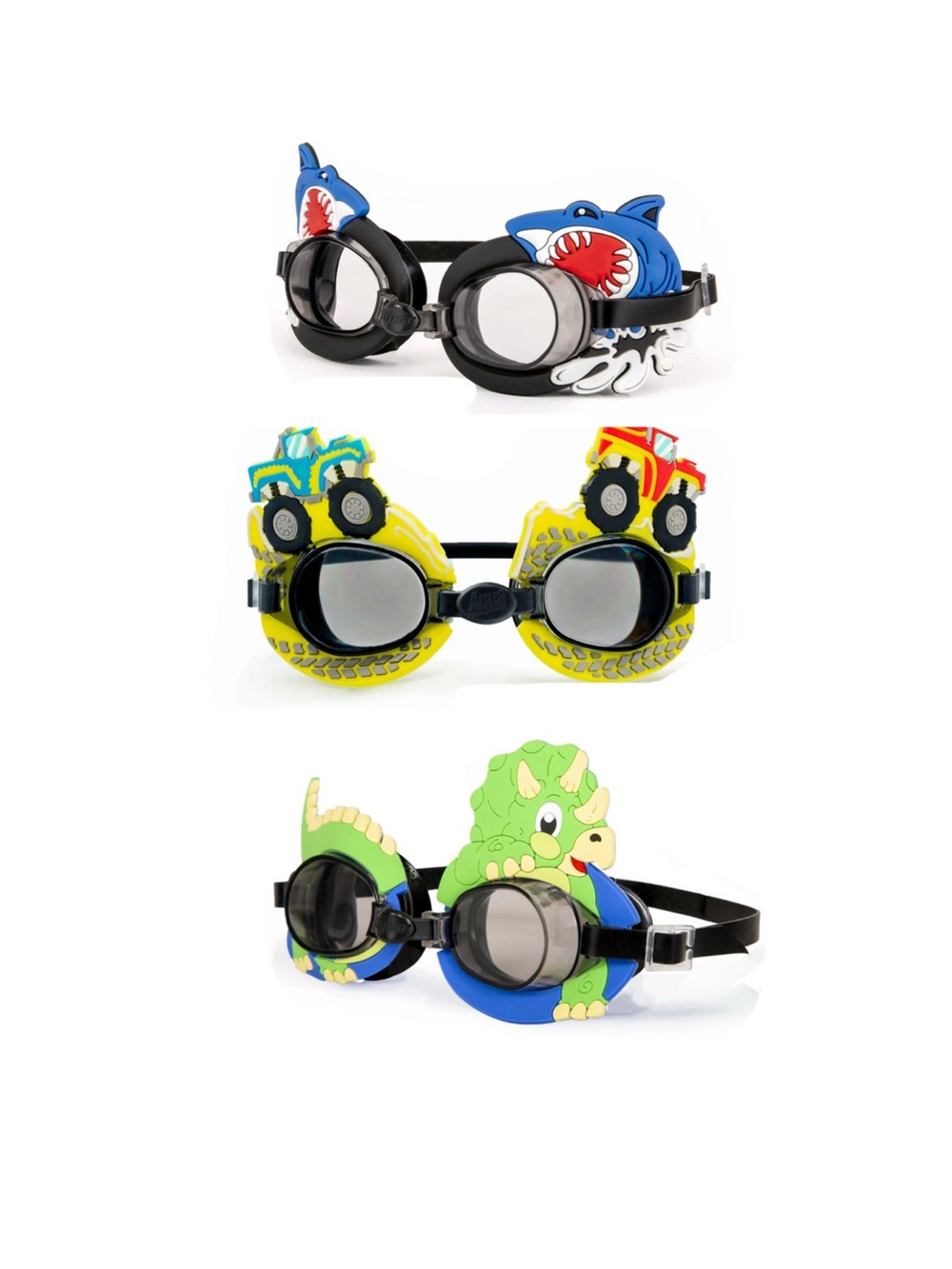 Dolfino Kids Shark 3-in-1 Swim Goggles - Black, Yellow, Blue, Green